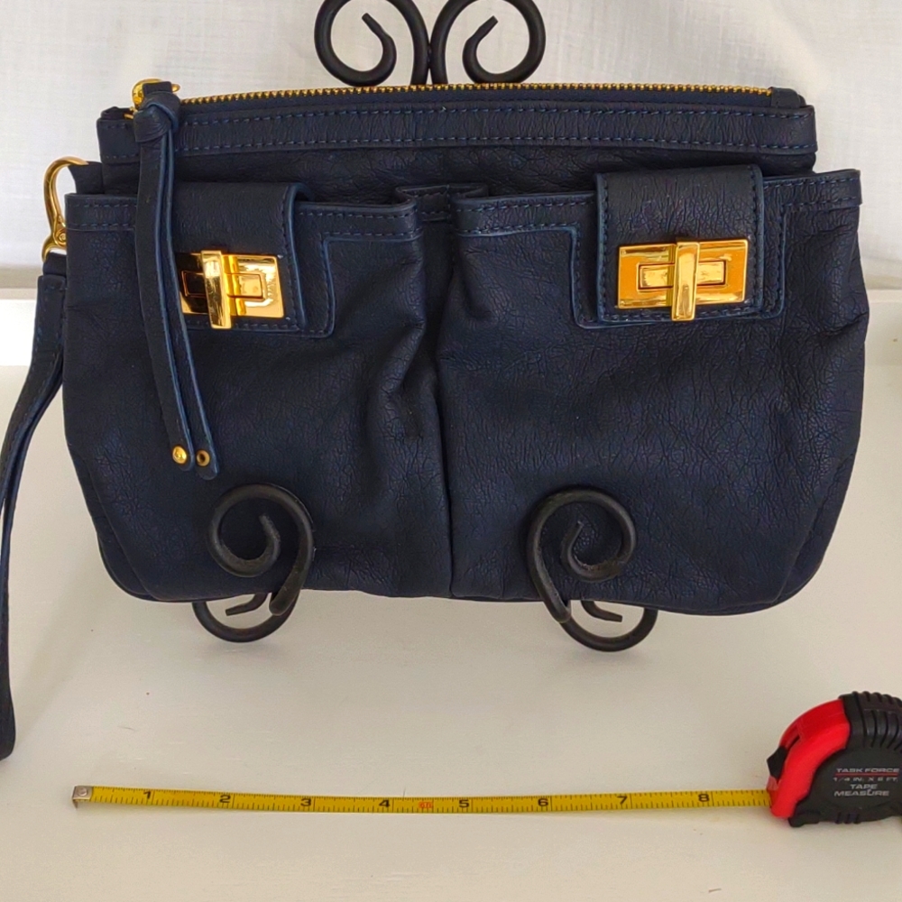 Sabina blue leather wristlet